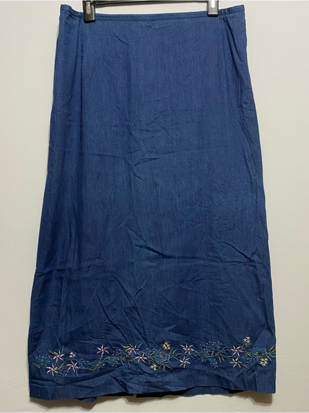 Alfred Dunner Denim Blue Embroidered Skirt Elastic Waist Sz 20 Boho Cottagecore